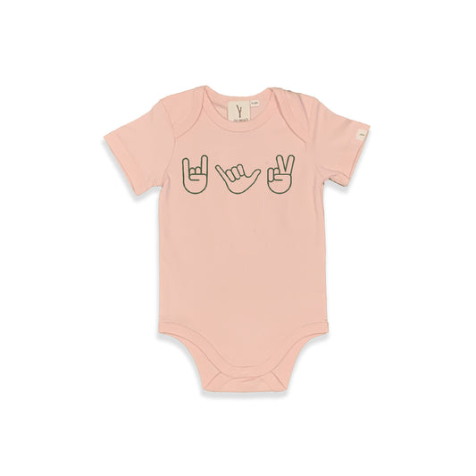 HAND SIGN SHORT SLEEVE BODYSUIT - PINK COLOUR