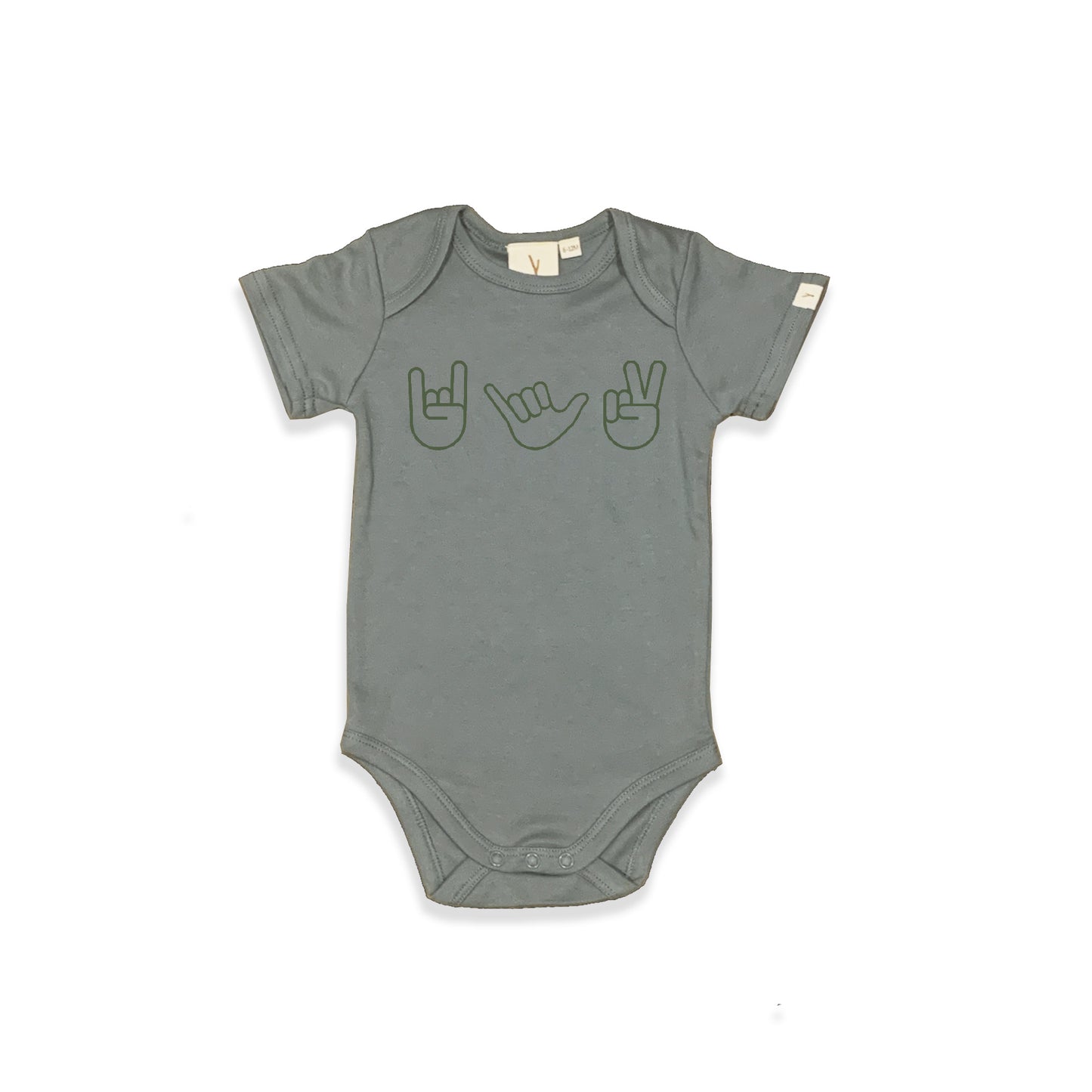 HAND SIGN SHORT SLEEVE BODYSUIT - STONE COLOUR