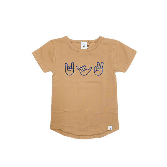 HAND SIGNS LONG BACK TEE - MUSTARD