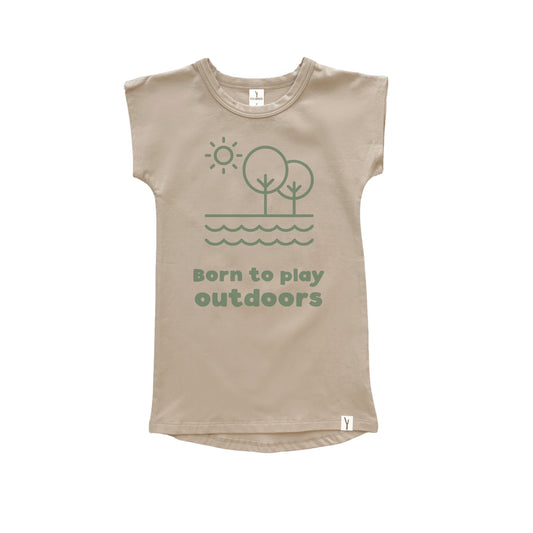 BORN TO PLAY OUTDOORS - LONG T-SHIRT DRESS - SAND